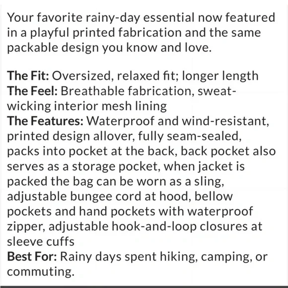 Free People Singin' In The Rain Printed Packable Jacket Raincoat - Picture 5 of 9